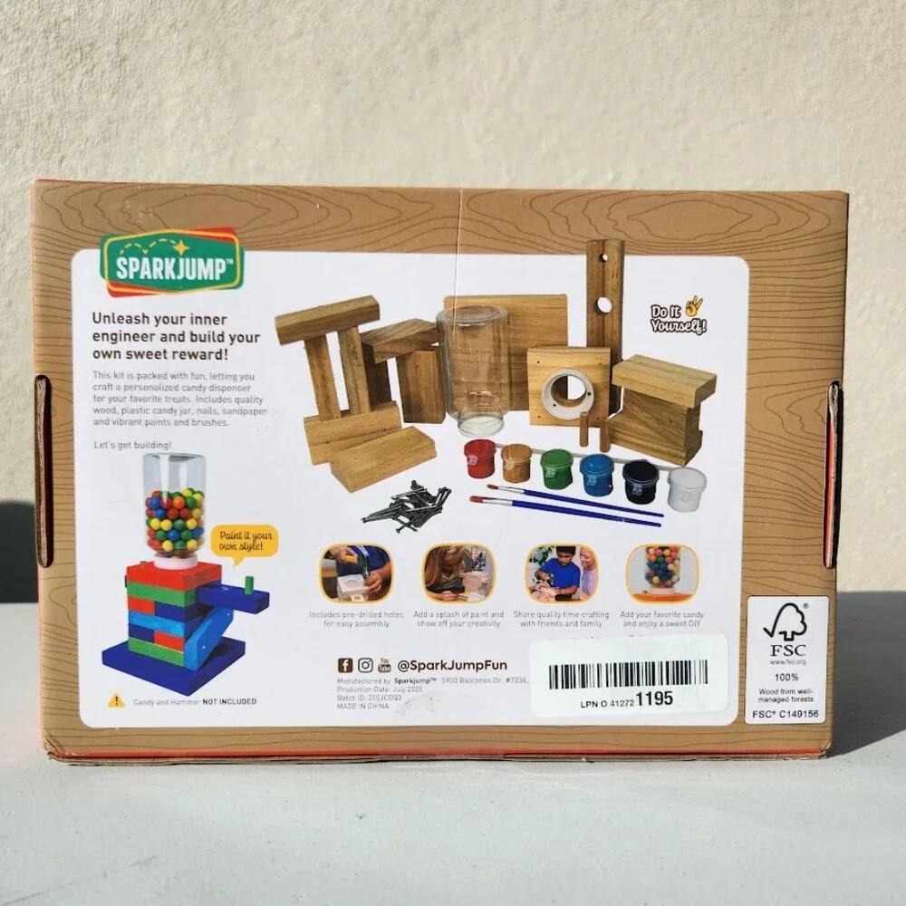New DIY Wood Building Kit STEM Woodworking Toy for Kids Candy Gumball Dispenser